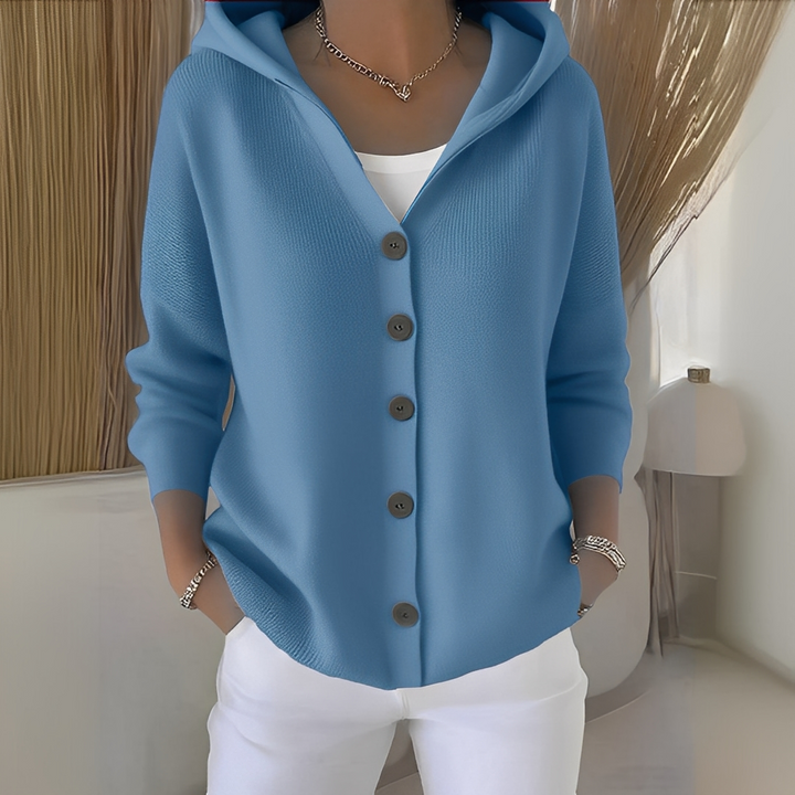 Cardigan feminino com capuz e manga longa, confortável e elegante para o outono.