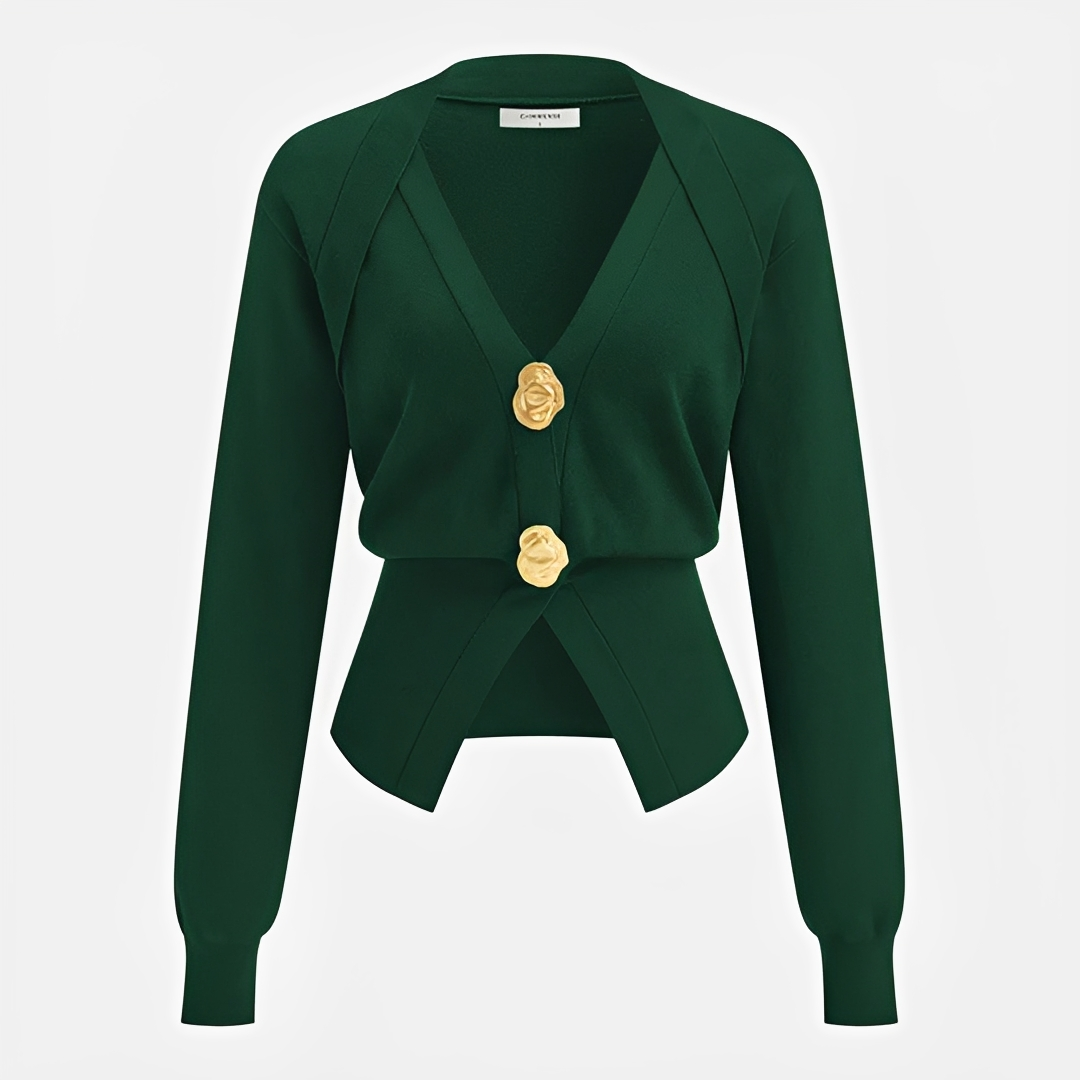 Cardigan feminino elegante, decote V. Casaco versátil para roupa feminina, ideal para sobreposição e moda outono.