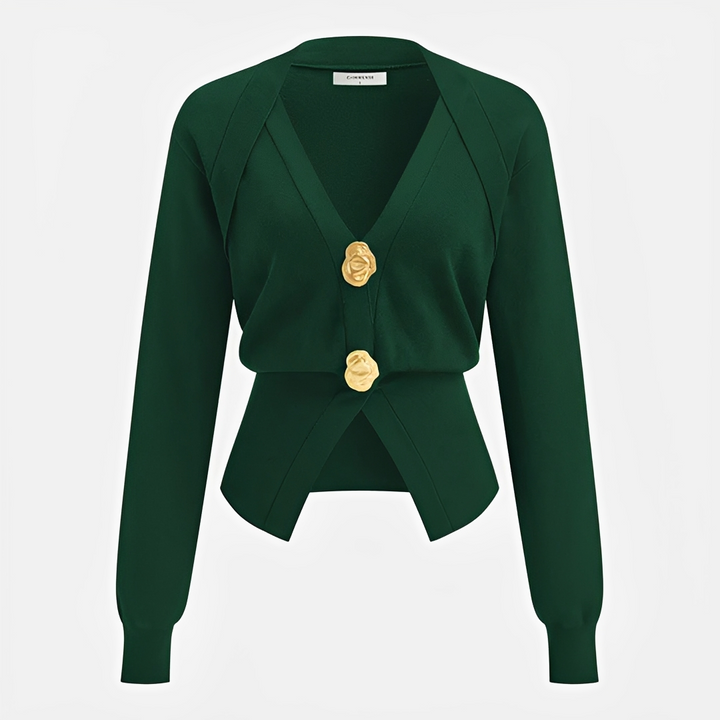 Cardigan feminino elegante, decote V. Casaco versátil para roupa feminina, ideal para sobreposição e moda outono.