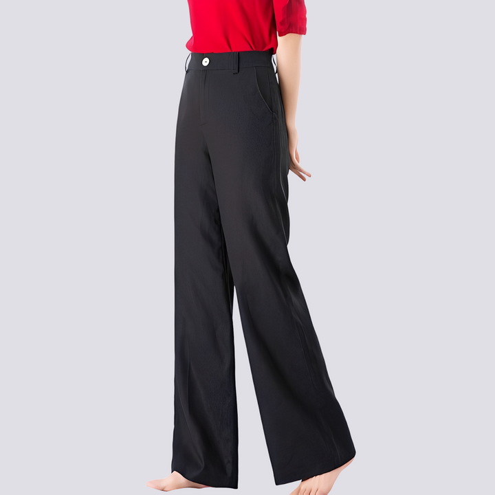 Calças soltas femininas de perna larga para verão, proporcionando conforto e estilo casual na moda do dia a dia.