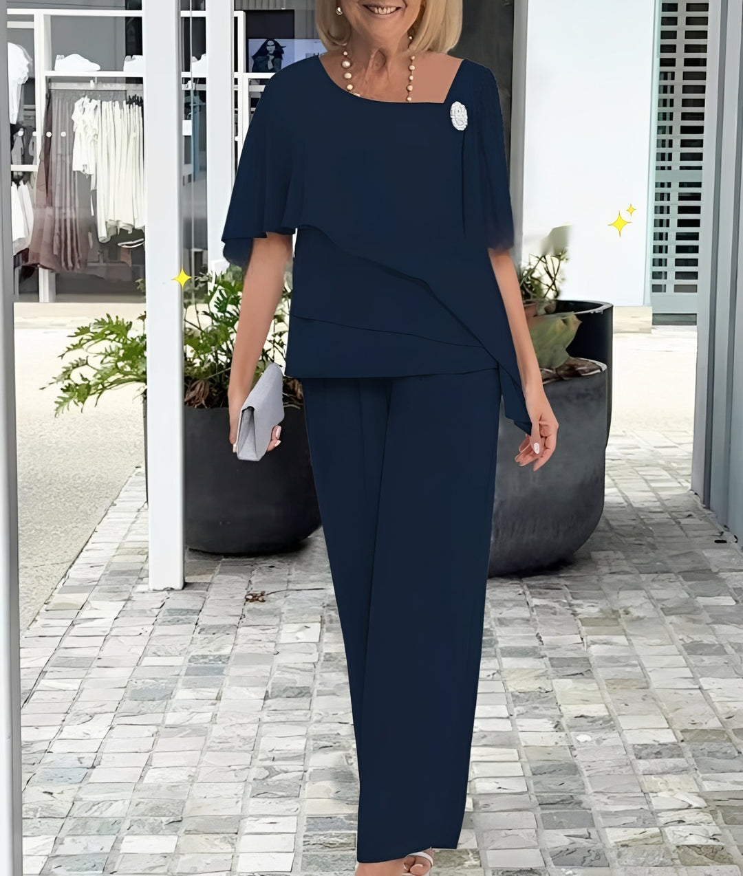 Roupa feminina versátil e confortável: Conjunto Leah de duas peças azul. Perfeito para um look coordenado de verão.
