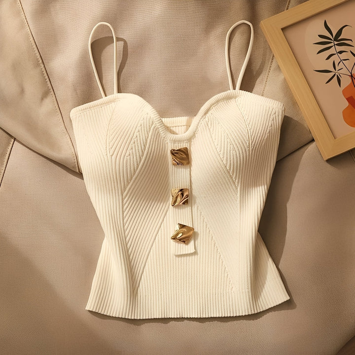 Top corset canelado feminino, elegante e versátil para moda verão e casual.