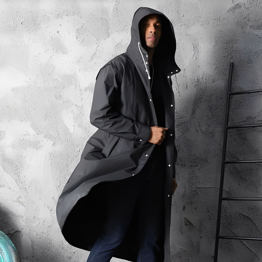 Jaqueta masculina Karter impermeável preta corta vento, ideal para inverno e proteção contra chuva. Estilo versátil casual.