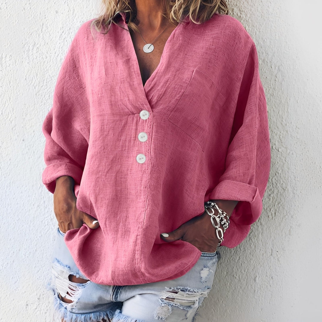 Camisa feminina casual de manga comprida, versátil para outono/primavera. Blusa elegante e confortável para o dia a dia.