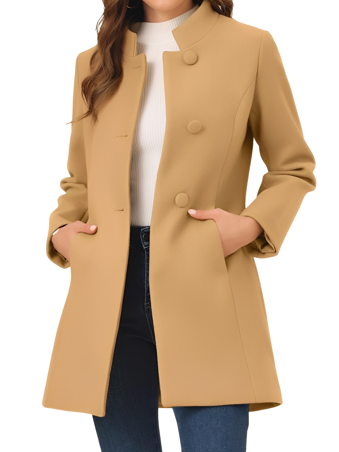 Agasalho feminino de inverno com botões, perfeito para looks casuais e de escritório.