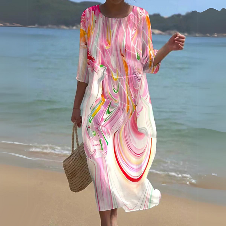 Primavera/Verão: Vestido midi fluido feminino. Um vestido elegante e confortável para qualquer ocasião.