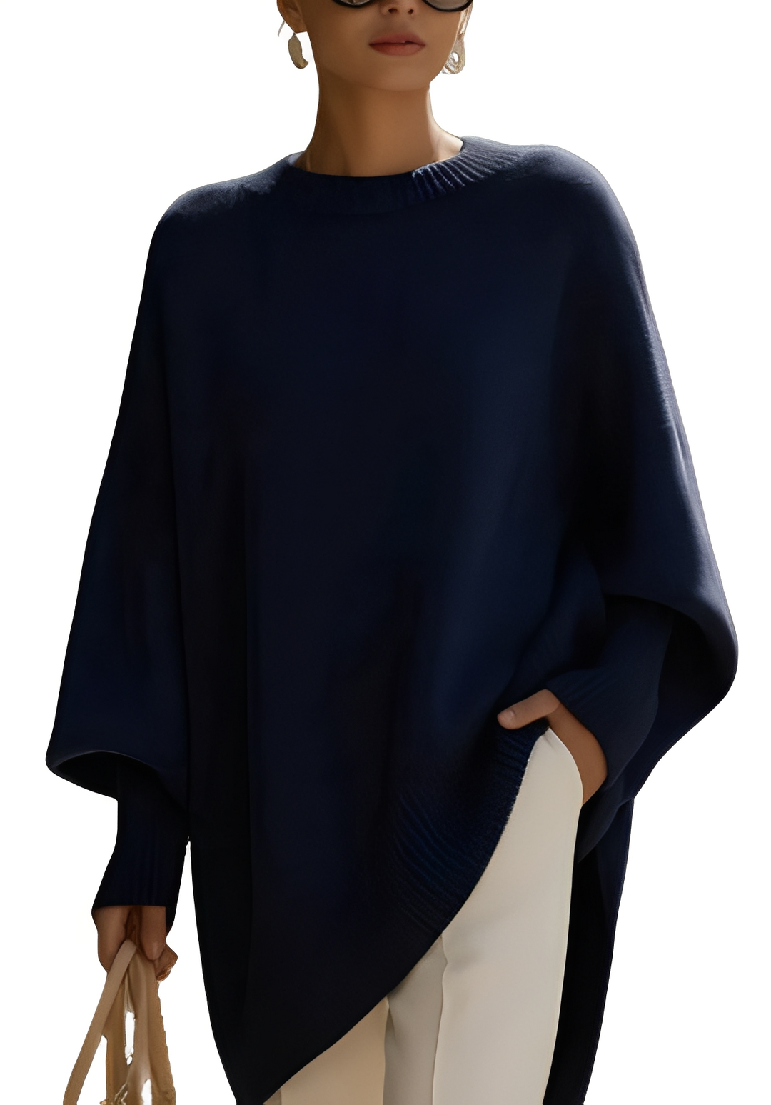 Suéter feminino elegante Pamella em tricot oversize. Roupa de inverno confortável para estilo casual sofisticado.