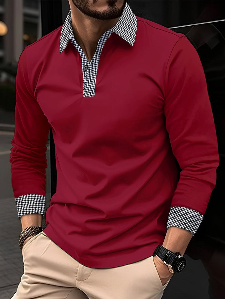 Polo masculina Xander laranja de manga longa, ideal para estilo casual e conforto diário. Moda homem versátil.