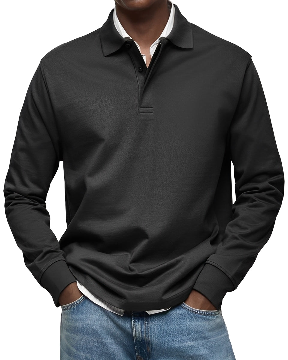 Confortável camisa polo masculina Rowan de manga longa, estilo casual e versátil para primavera e outono.