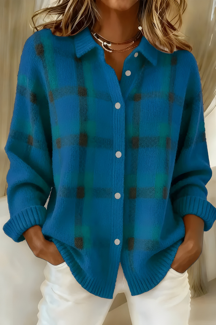 Moderno cardigã feminino xadrez, super aconchegante e estiloso, ideal para o inverno casual.