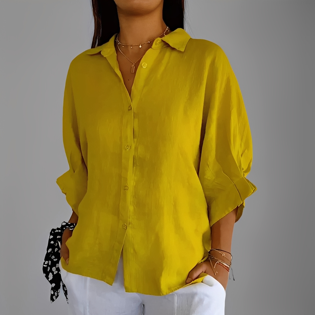 Blusa feminina confortável manga longa. Design elegante para o dia a dia, moda casual e roupa de trabalho.