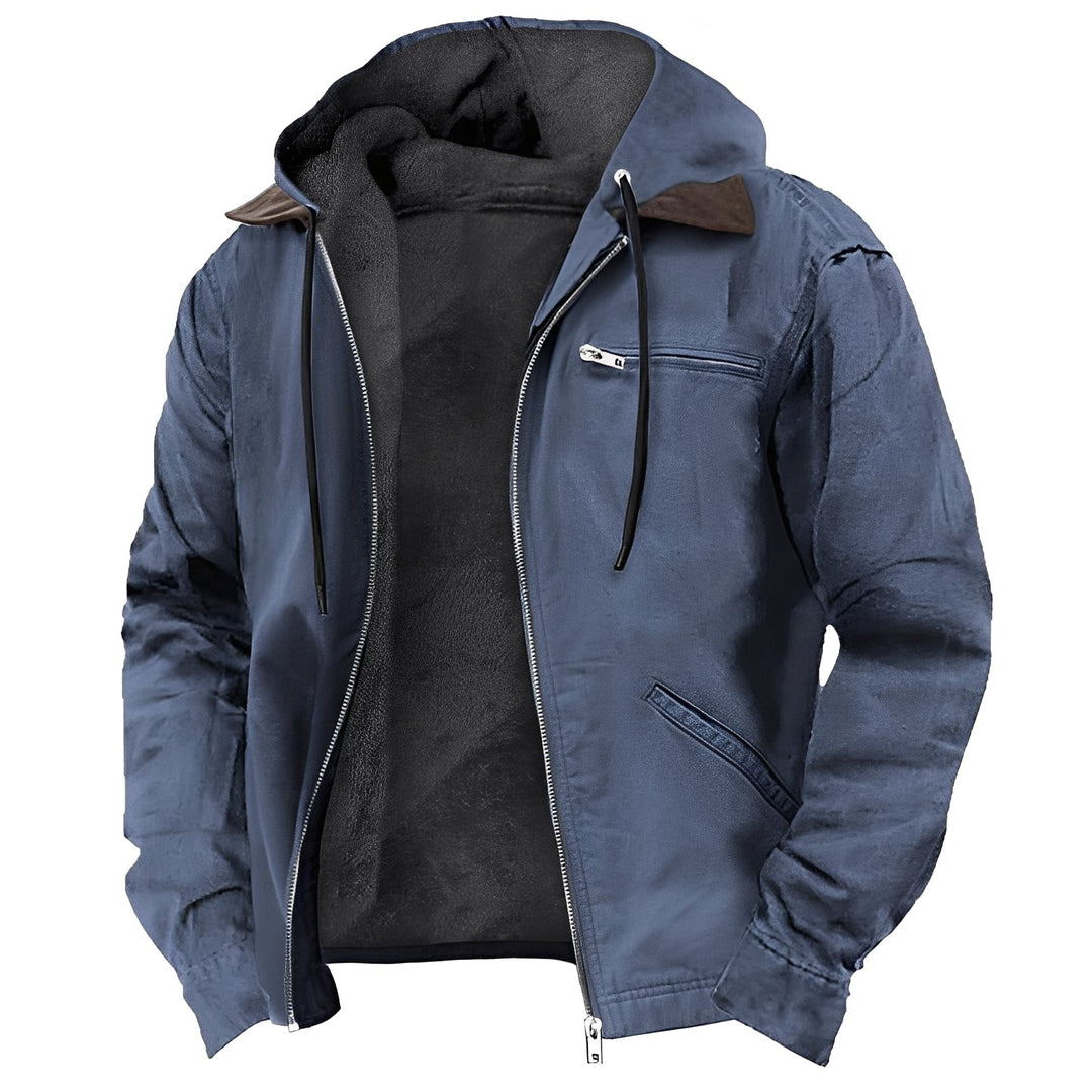 Jaqueta masculina de inverno com capuz quente, agasalho de moda masculina para dias frios, estilo e conforto.