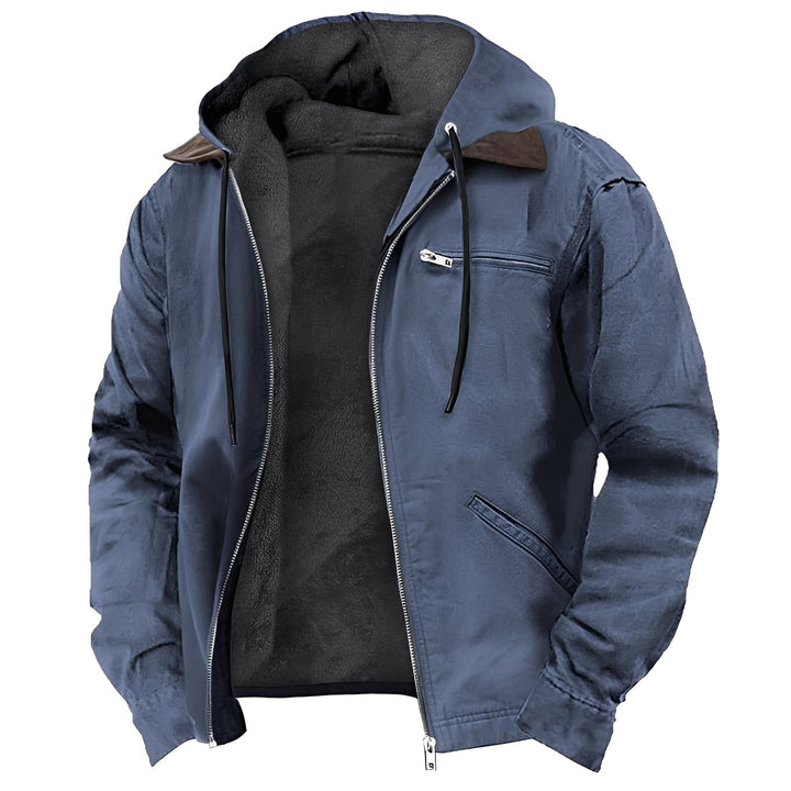 Jaqueta masculina de inverno com capuz quente, agasalho de moda masculina para dias frios, estilo e conforto.