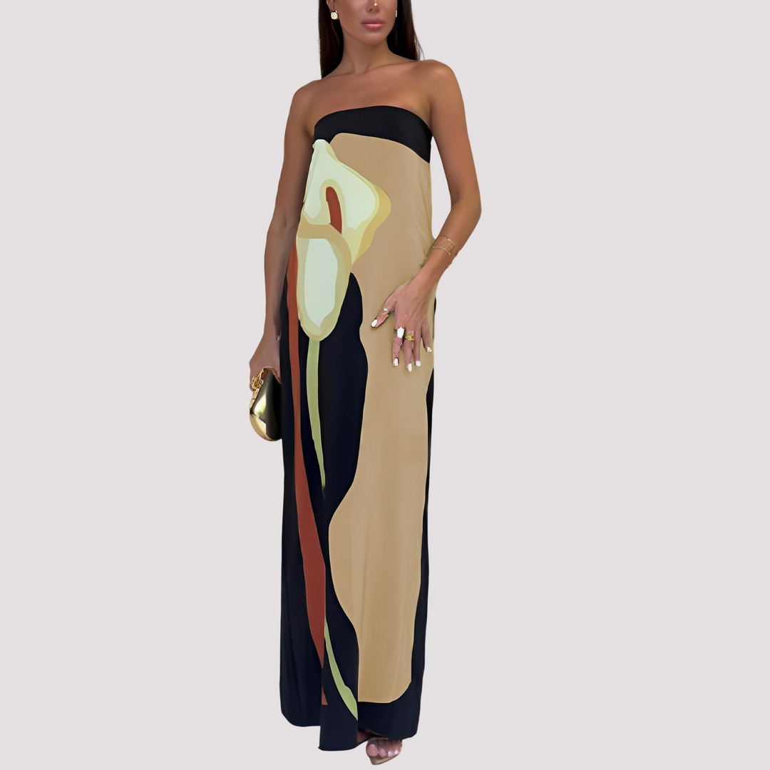 Vestido feminino longo tomara que caia Samara, estilo verão, roupa elegante.