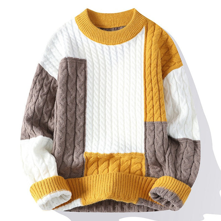 Camisola masculina elegante de gola redonda; suéter básico versátil para outono/inverno, moda masculina e conforto diário.