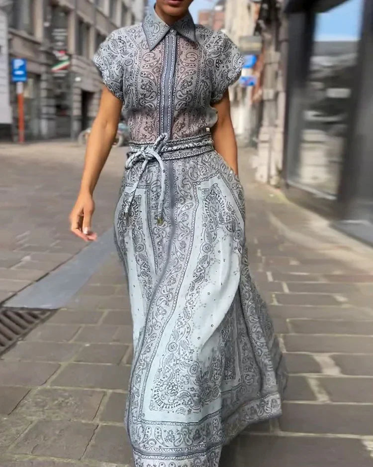 Conjunto feminino celeste elegante, roupa de verão versátil para estilo chique.