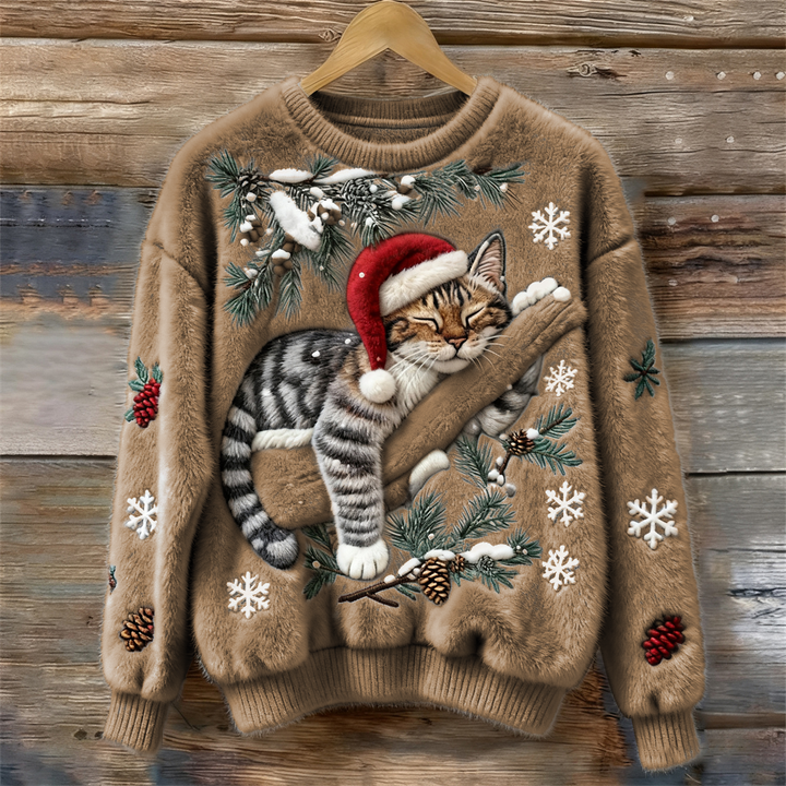 Confortável camisola de Natal unissex com gato 3D. Ideal para presente e roupa festiva de inverno.