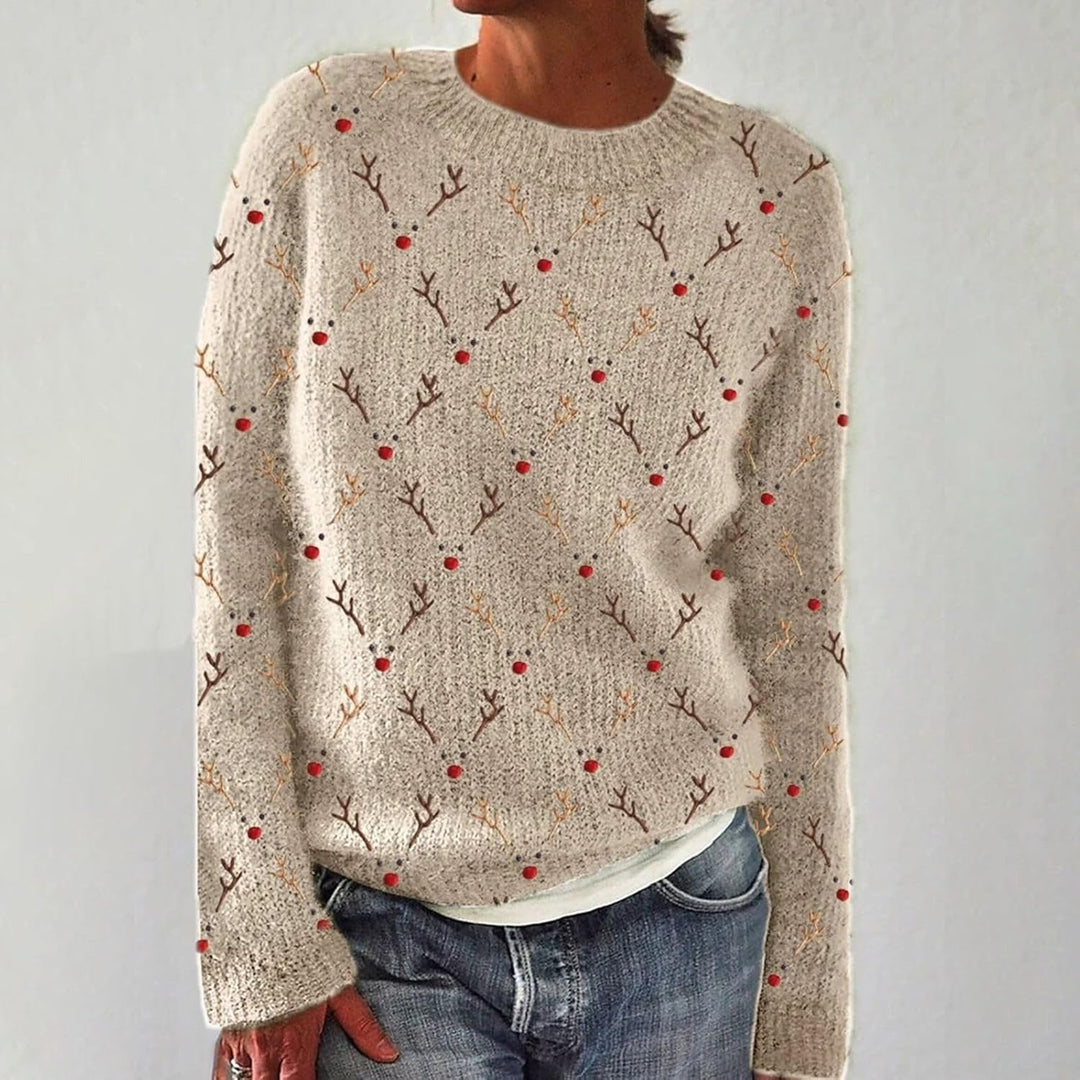 Suéter feminino de inverno aconchegante em malha colorida, perfeito para moda casual no frio.