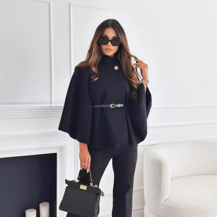 Casaco feminino borboleta elegante, com cinto. Perfeito para o estilo outono e vestuário versátil.