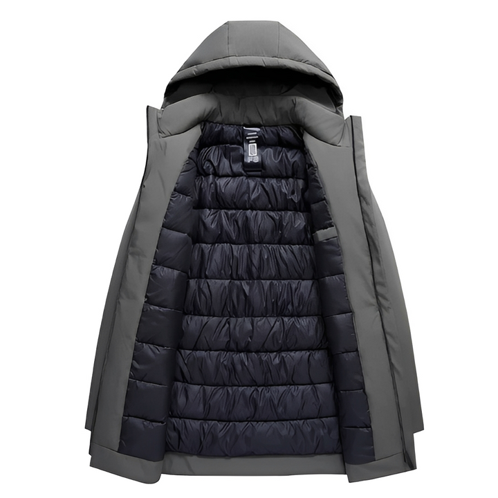 Agasalho de inverno masculino durável, com design moderno e ajuste confortável para temperaturas frias.