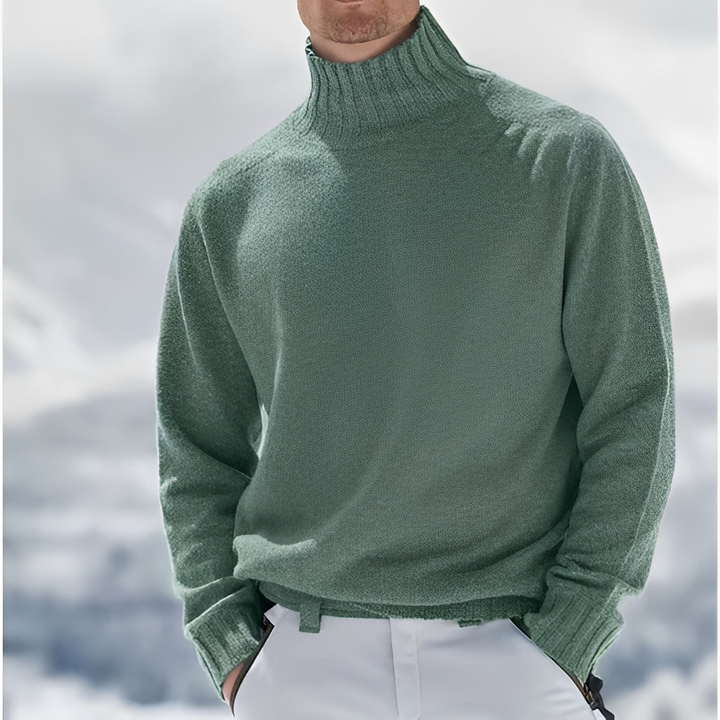 Camisola masculina quente de gola alta, perfeita para o inverno rigoroso, oferecendo conforto.