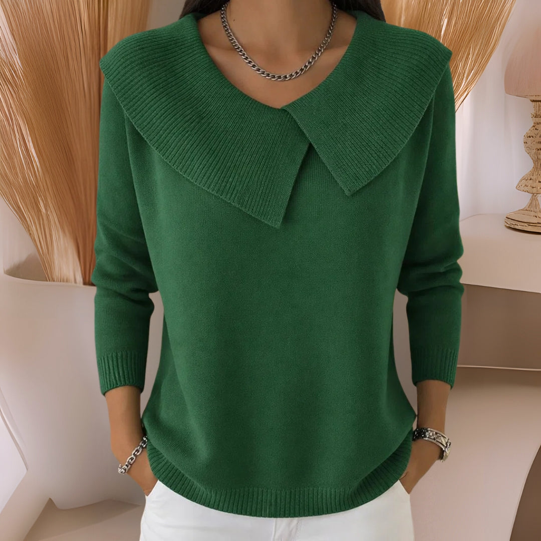 Camisola de mulher em malha, gola suave, para conforto elegante no outono/inverno. Pullover de moda feminina.