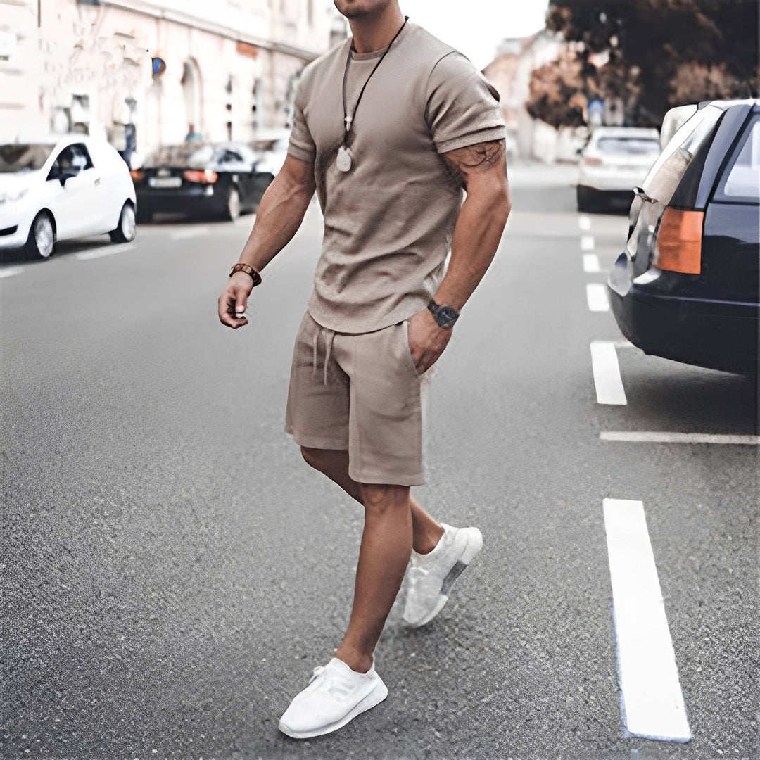 Conjunto Stevie masculino duas peças. Roupa casual e relaxada, perfeita para a moda verão. Conforto diário.