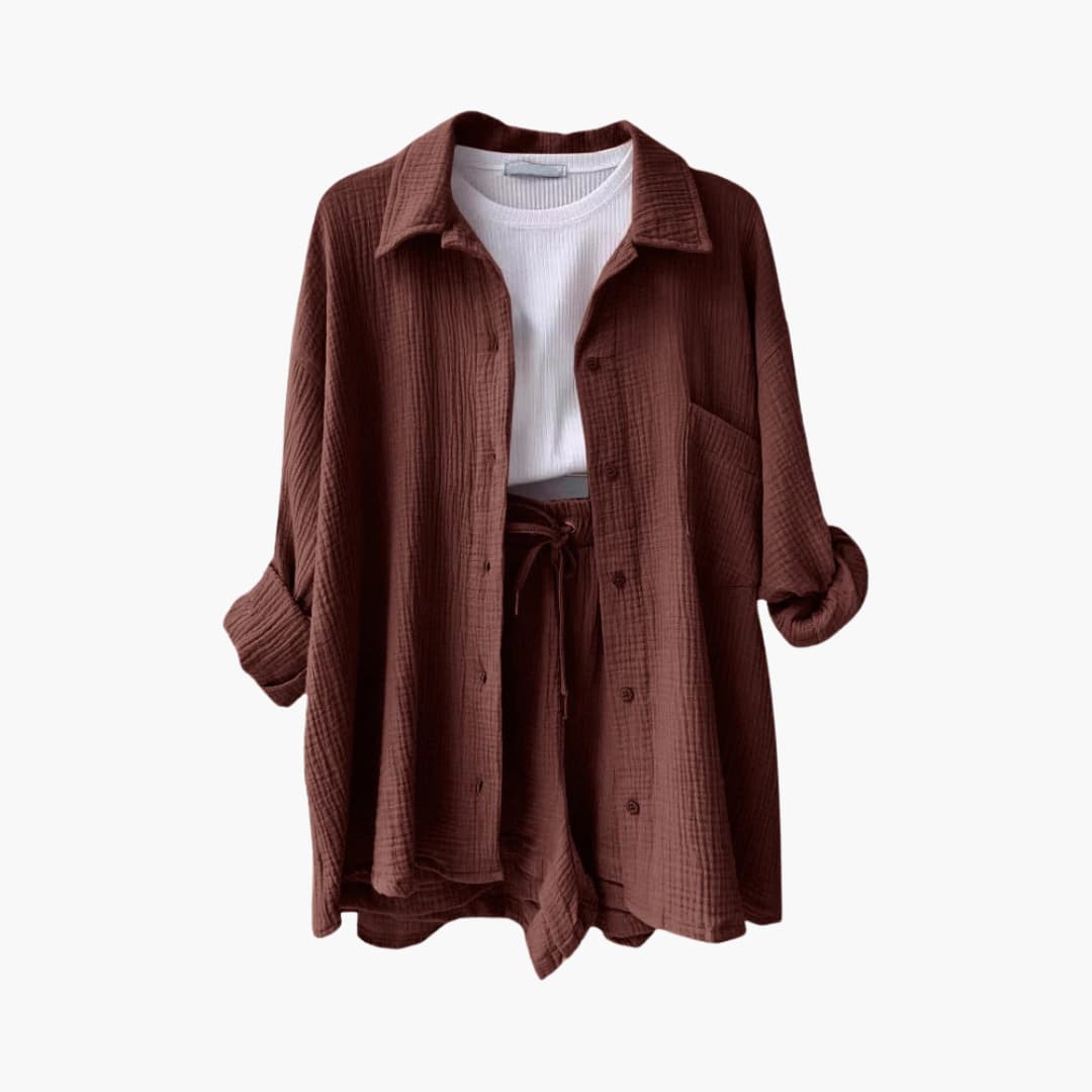 Conjunto de moda feminina: Aurélie, duas peças confortáveis e casual chique para o verão.
