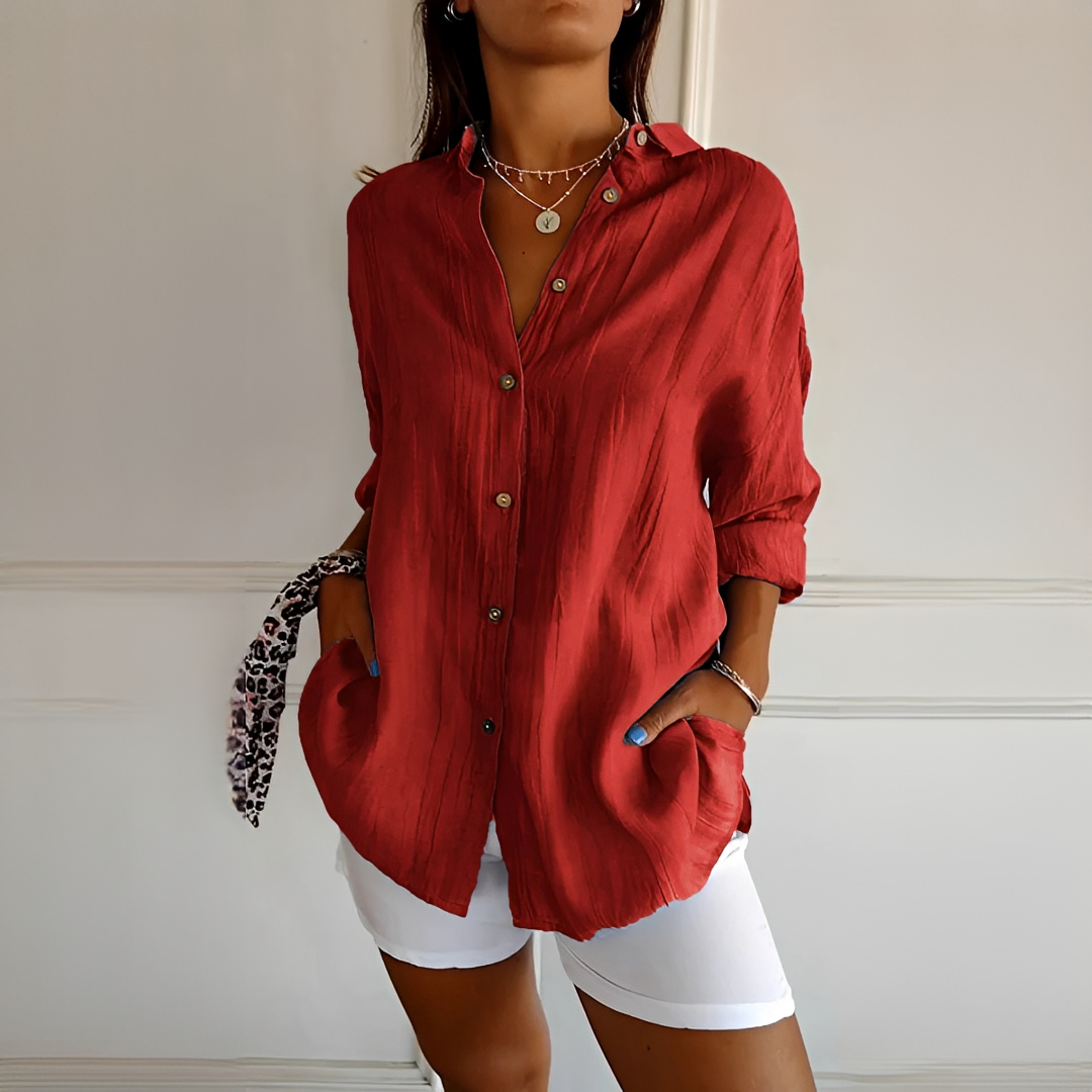 Roupa de verão feminina: camisa elegante e confortável, ideal para looks casuais e chic.