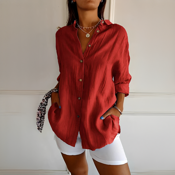 Roupa de verão feminina: camisa elegante e confortável, ideal para looks casuais e chic.