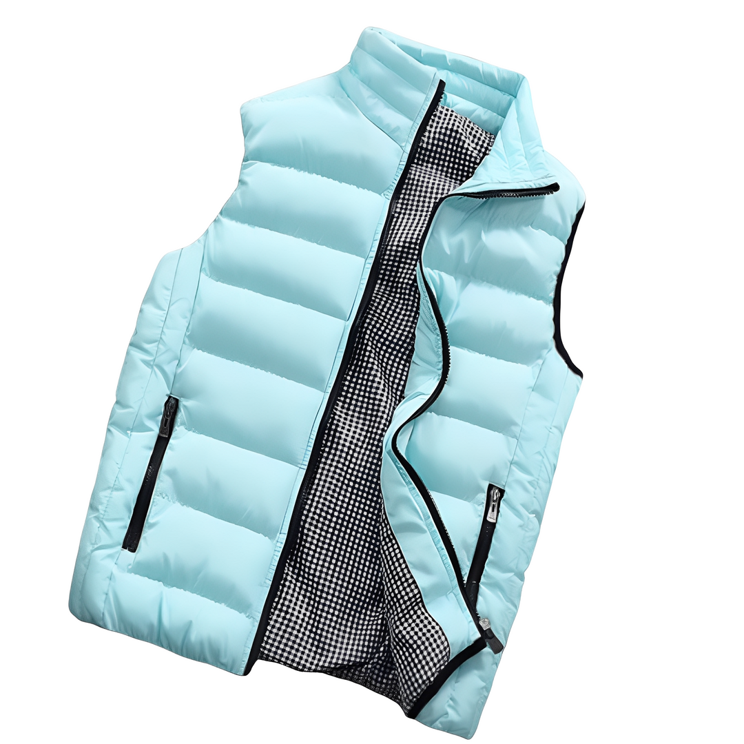 Colete acolchoado masculino moderno, design funcional para inverno, oferece aquecimento eficaz e estilo casual.