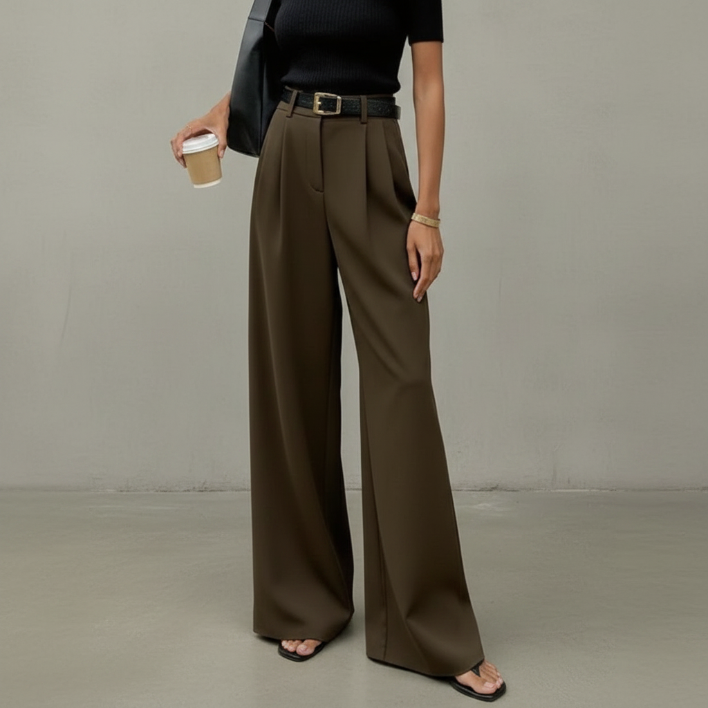 Calça feminina de perna larga que oferece máximo conforto e elegância, peça chave na moda feminina para qualquer ocasião.