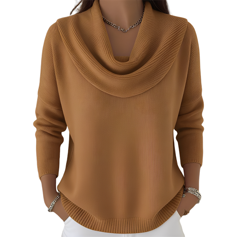 Suéter feminino elegante e solto em tricô, ideal para outono/inverno. Conforto e moda casual para o dia a dia.