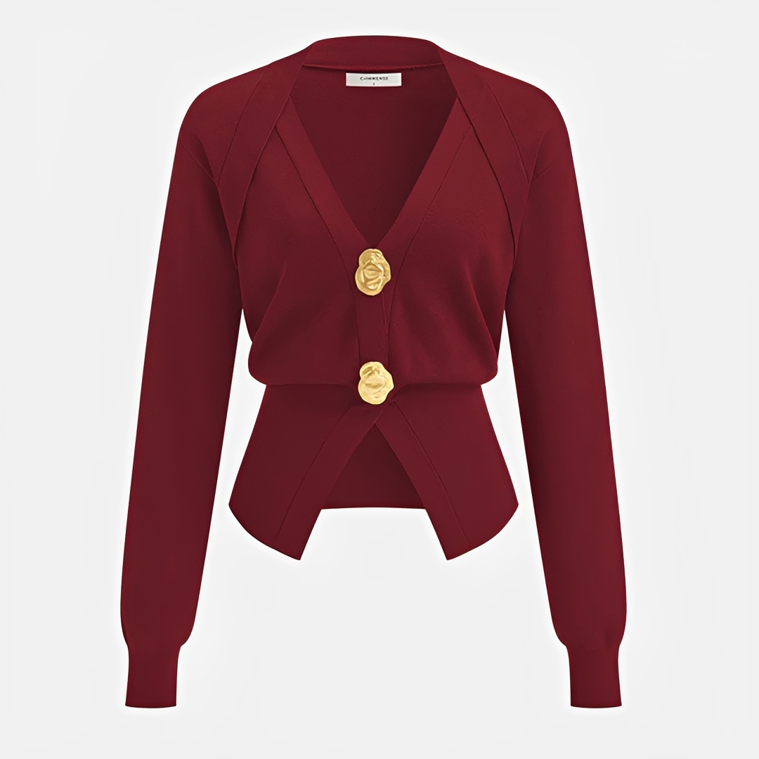 Cardigan feminino colorido com botões, decote V elegante. Casaco de moda outono perfeito para roupa feminina.
