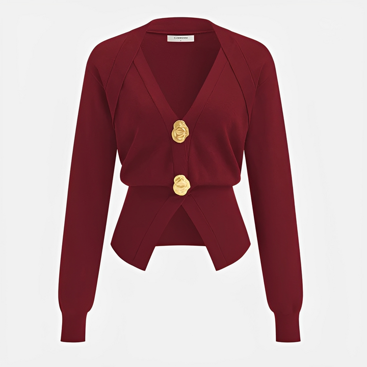 Cardigan feminino colorido com botões, decote V elegante. Casaco de moda outono perfeito para roupa feminina.