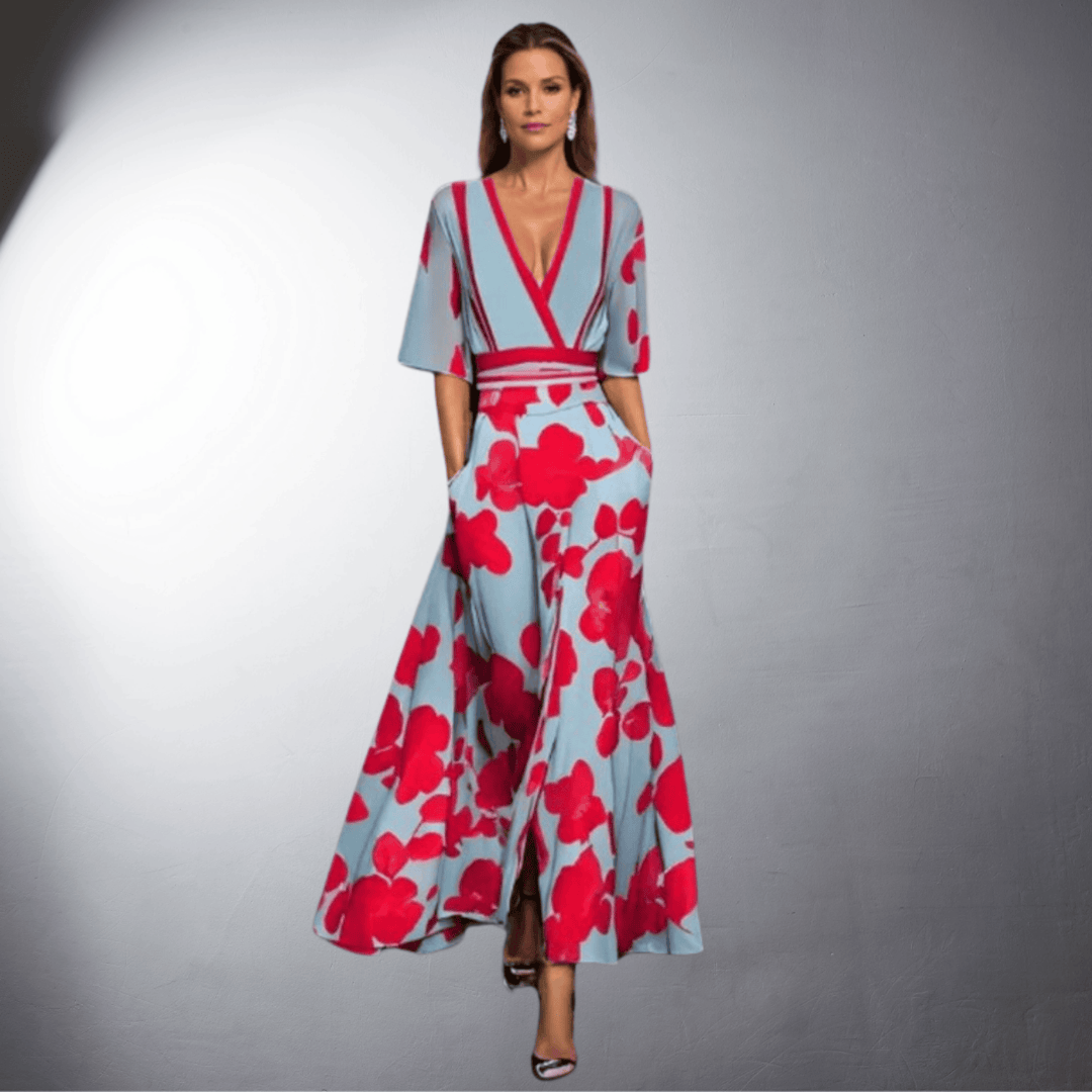 Vestido floral feminino com mangas, moda elegante e versátil para primavera/verão. Perfeito para festas e eventos casuais.
