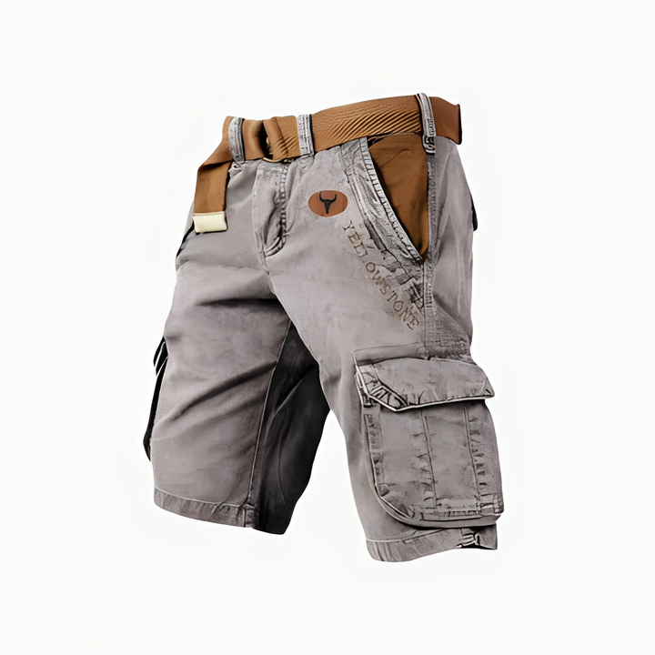 Calções cargo masculinos com bolsos práticos, perfeitos para viagens e uso diário.