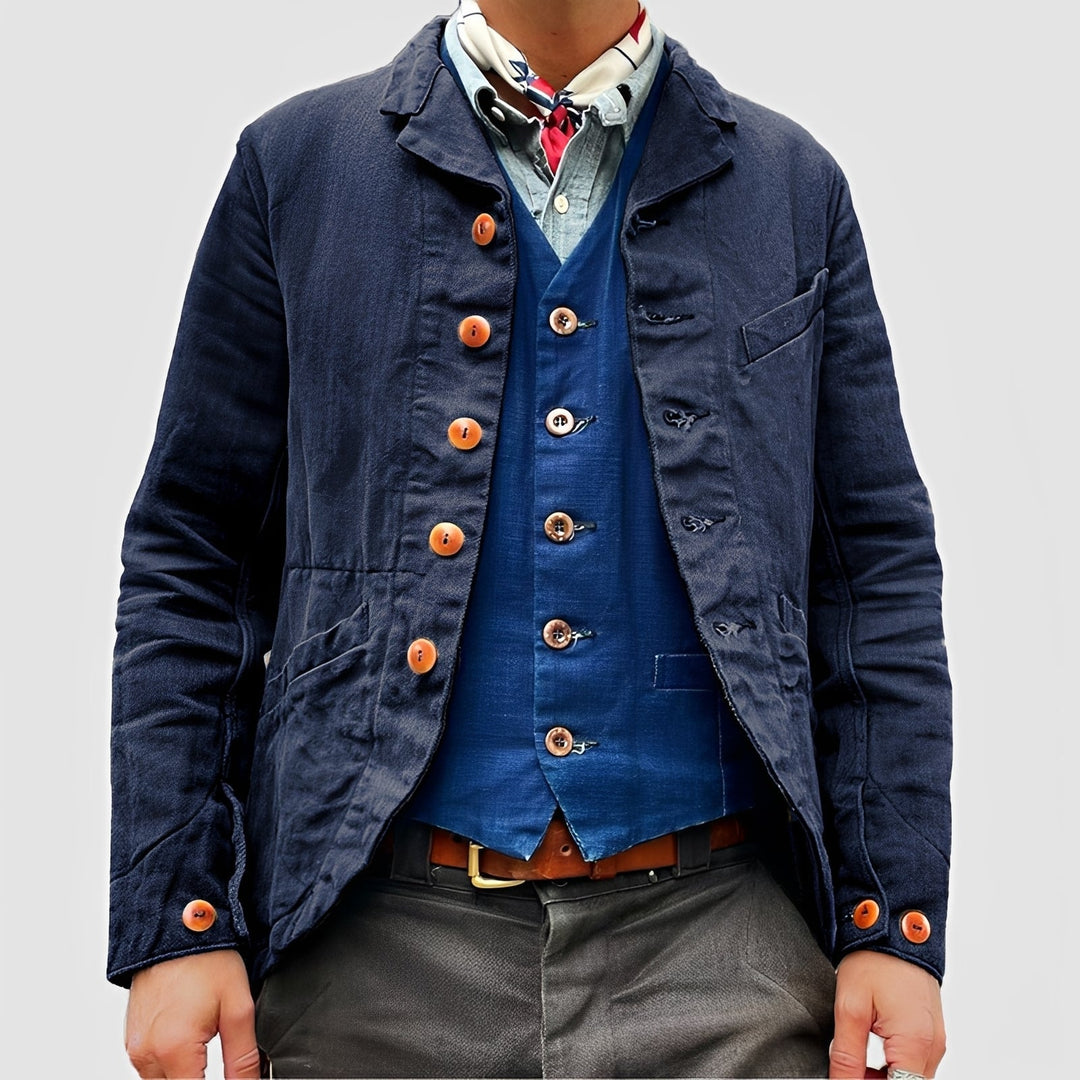 Jaqueta casual de homem com diversos bolsos utilitários e fecho, ideal para uso diário e estilo.