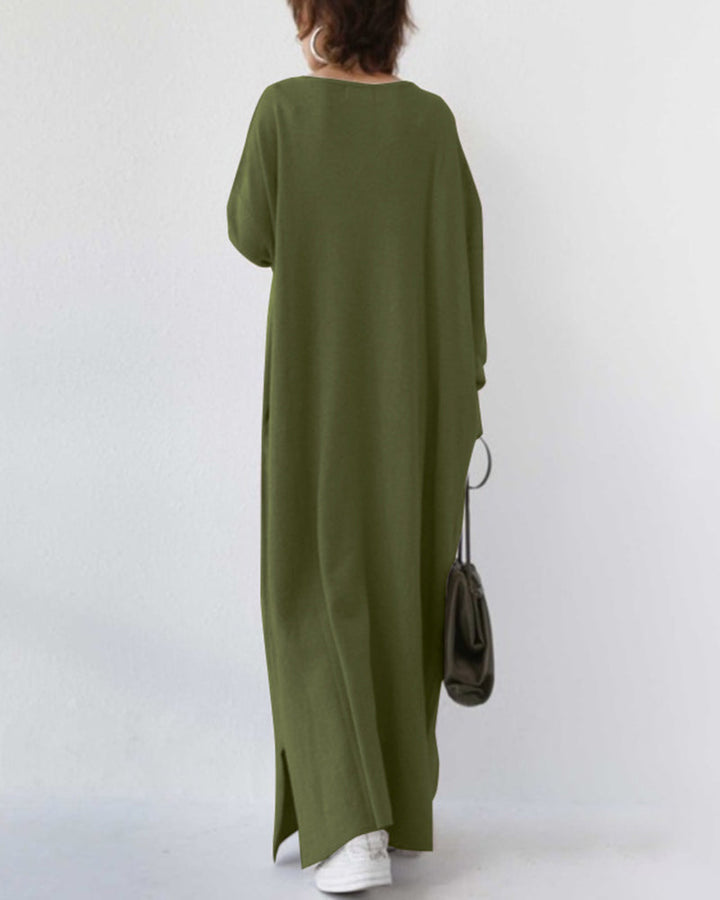 Vestido longo feminino de inverno, mangas compridas, elegante, ideal para eventos ou um look casual chic.