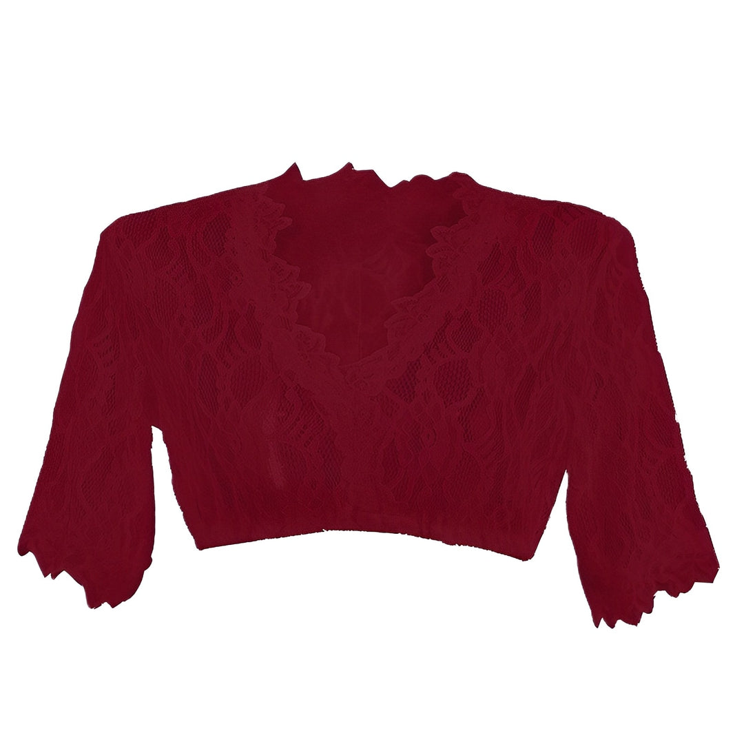 Blusa Dirndl feminina rendada com decote V, estilo tradicional para Oktoberfest. Roupa elegante para festas.