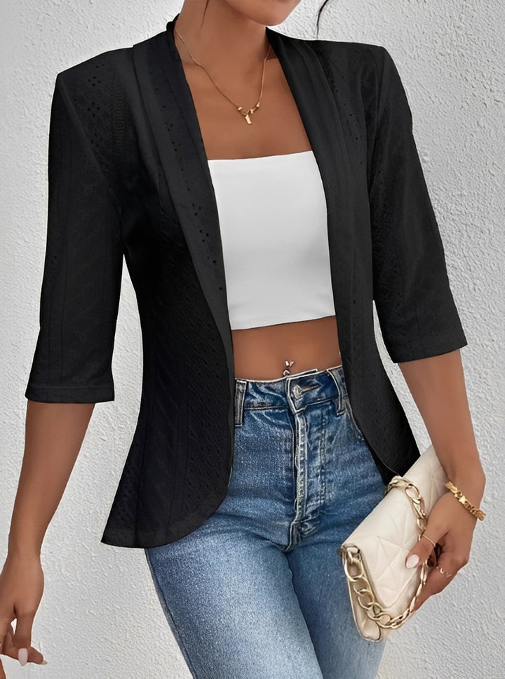 Casaco feminino estiloso, modelo xale. Roupa versátil para outono, garante estilo chic e conforto elegante.