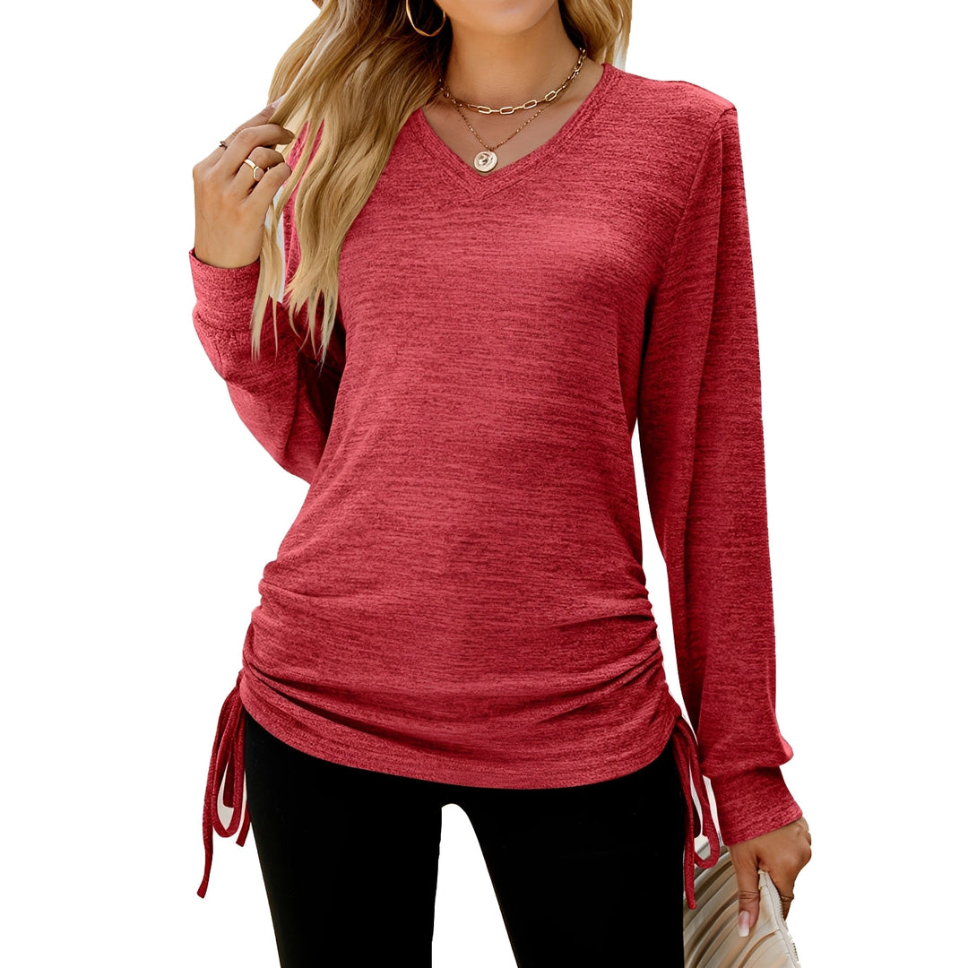 Elegante top feminino com gola V para moda casual ou formal, estilo moderno e confortável. Blusa versátil.
