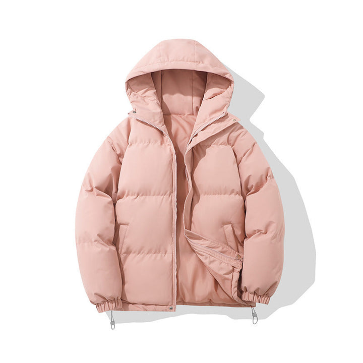 Casaco feminino de inverno com capuz para o frio, vestuário feminino quente e confortável.