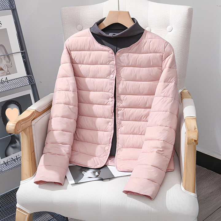 Jaqueta feminina leve e casual para outono/inverno, estilo moderno, ideal para o dia a dia.