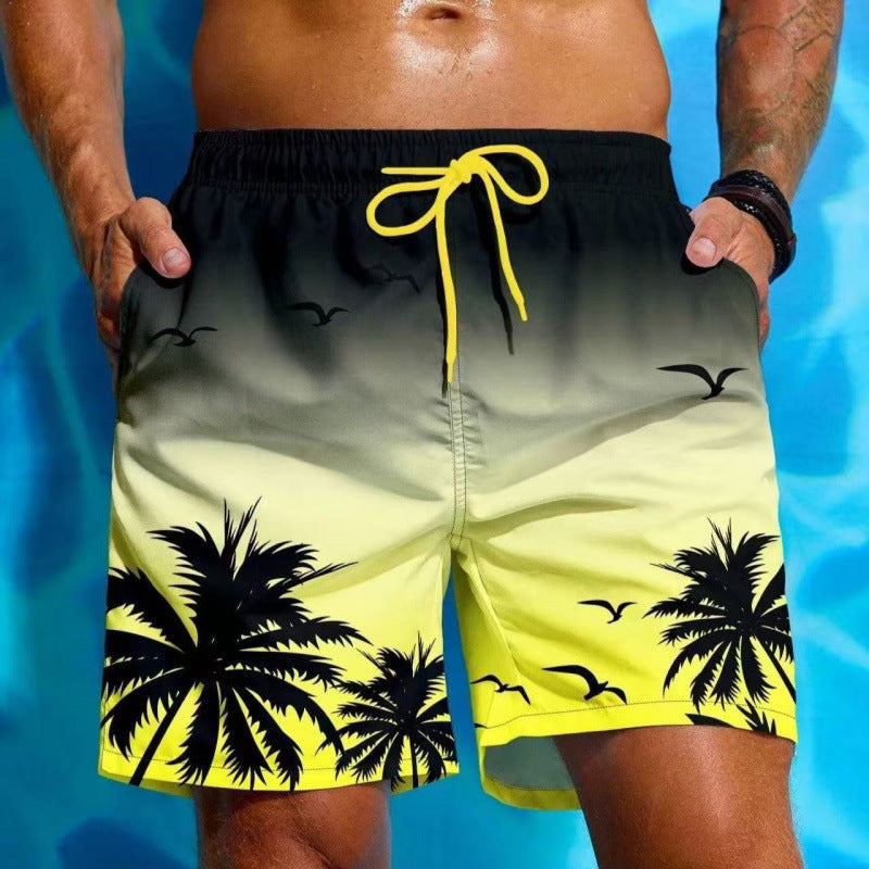 Shorts masculinos azuis de praia, confortáveis e versáteis para moda praia e estilo casual de verão.