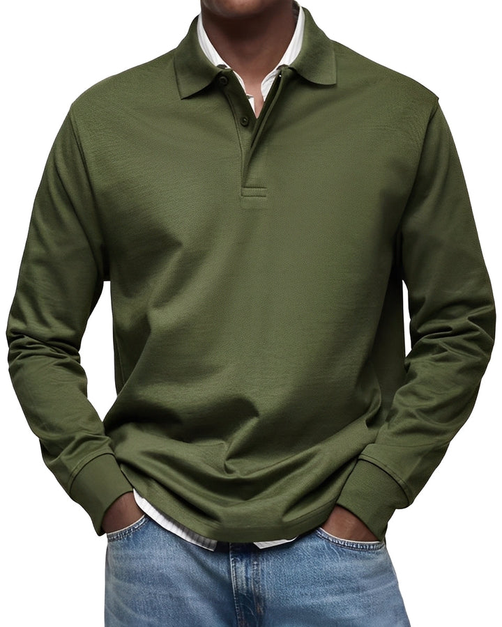 Camisa polo masculina Rowan manga longa, elegante e confortável, perfeita p/ o guarda-roupa masculino.