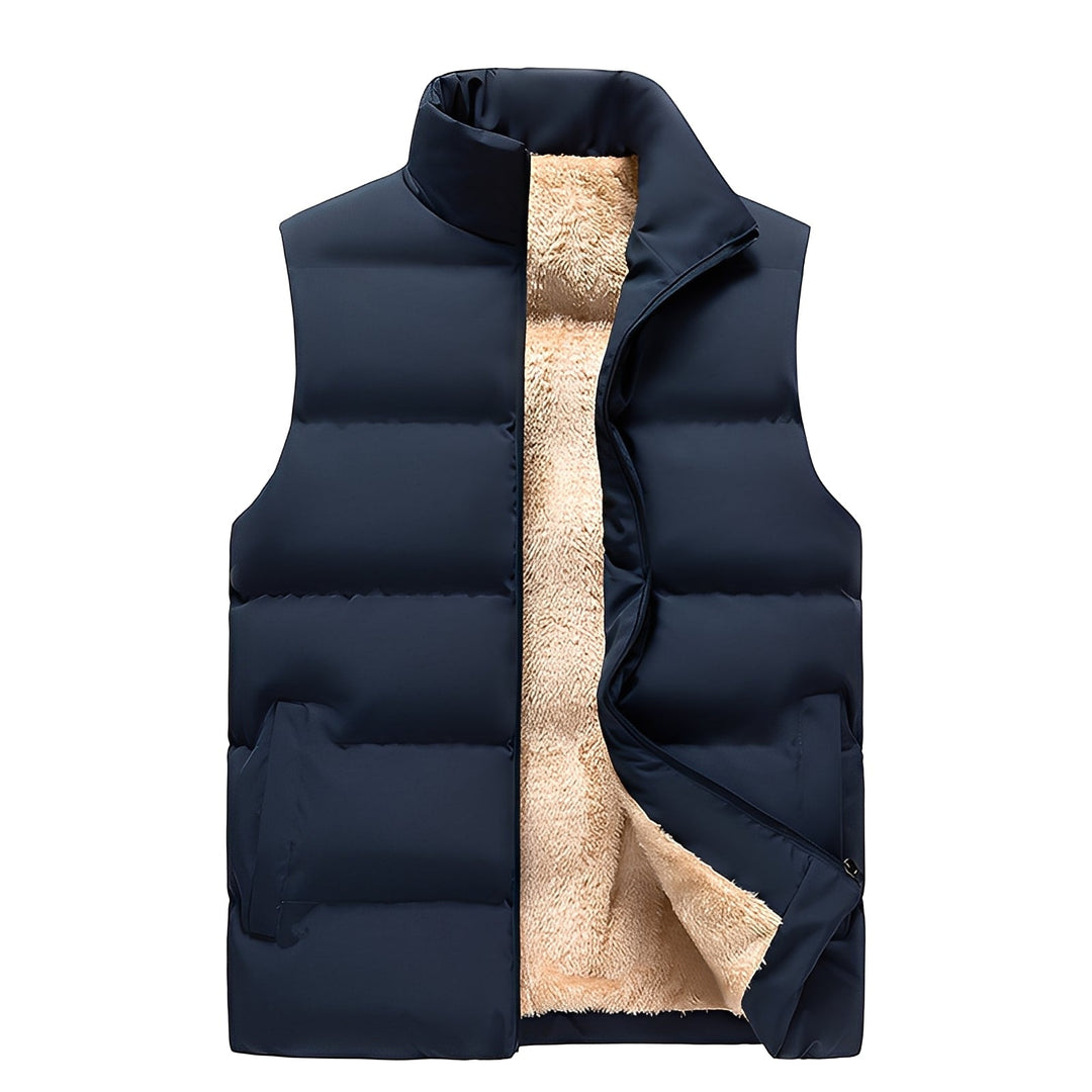 Agasalho de inverno masculino: colete de penas quente e casual. Peça essencial sem manga para moda e conforto outono.