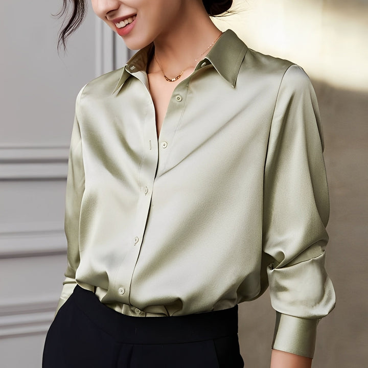 Blusa feminina Annalise elegante, estilo casual formal. Blusa de manga longa com botões, perfeita para todas as estações.