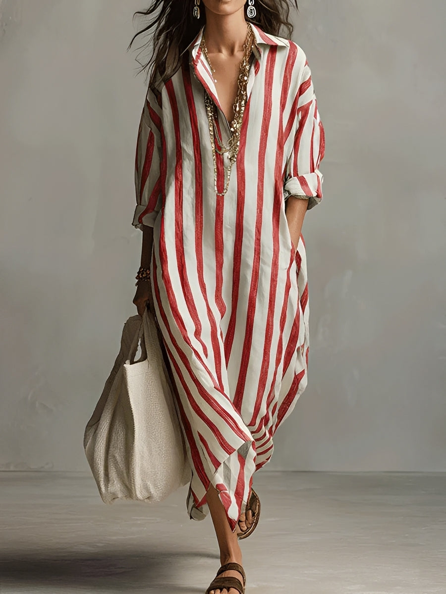 Vestido feminino elegante com corte em linha A, design listrado perfeito para um look casual de verão.