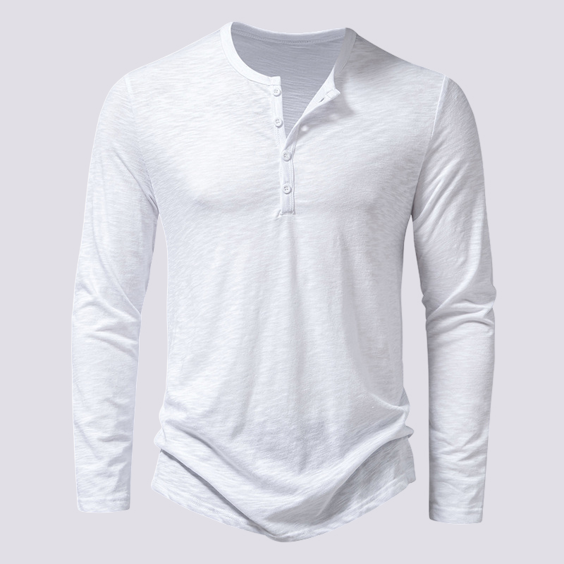 Camisa Henley masculina casual de manga comprida, com botões e gola, para um look confortável e moderno.